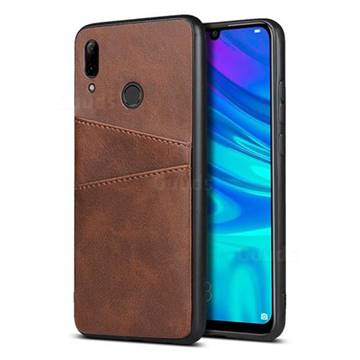 Simple Calf Card Slots Mobile Phone Back Cover for Huawei P Smart (2019) - Coffee