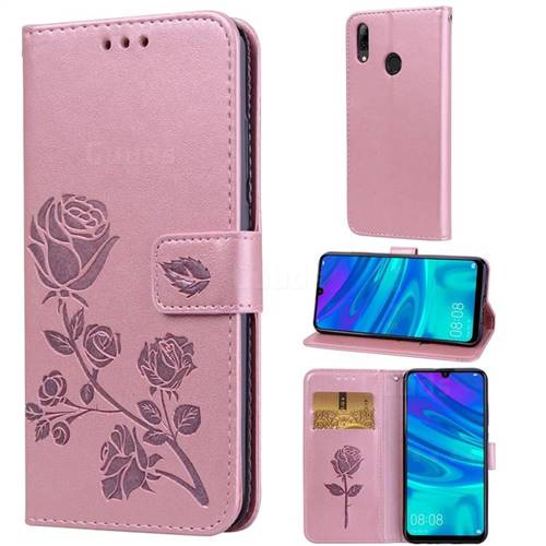 Embossing Rose Flower Leather Wallet Case for Huawei P Smart (2019) - Rose Gold