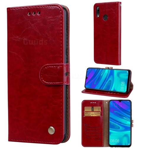 Luxury Retro Oil Wax PU Leather Wallet Phone Case for Huawei P Smart (2019) - Brown Red