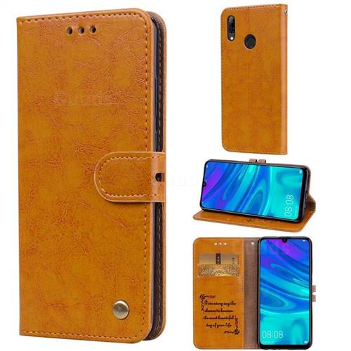 Luxury Retro Oil Wax PU Leather Wallet Phone Case for Huawei P Smart (2019) - Orange Yellow