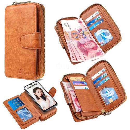 Binfen Color Retro Buckle Zipper Multifunction Leather Phone Wallet for Huawei P Smart (2019) - Brown