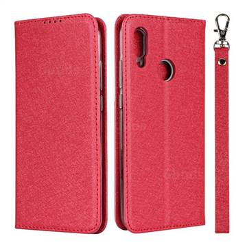 Ultra Slim Magnetic Automatic Suction Silk Lanyard Leather Flip Cover for Huawei P Smart (2019) - Red
