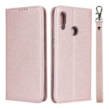 Ultra Slim Magnetic Automatic Suction Silk Lanyard Leather Flip Cover for Huawei P Smart (2019) - Rose Gold