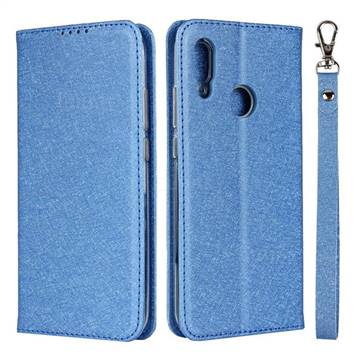 Ultra Slim Magnetic Automatic Suction Silk Lanyard Leather Flip Cover for Huawei P Smart (2019) - Sky Blue