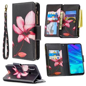 Lotus Flower Binfen Color BF03 Retro Zipper Leather Wallet Phone Case for Huawei P Smart (2019)