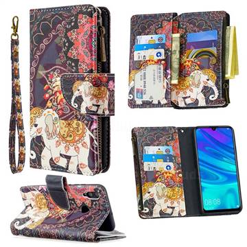 Totem Flower Elephant Binfen Color BF03 Retro Zipper Leather Wallet Phone Case for Huawei P Smart (2019)