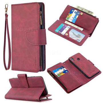 Binfen Color BF02 Sensory Buckle Zipper Multifunction Leather Phone Wallet for Huawei P Smart (2019) - Red Wine