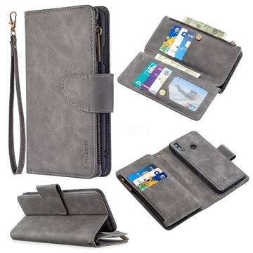 Binfen Color BF02 Sensory Buckle Zipper Multifunction Leather Phone Wallet for Huawei P Smart (2019) - Gray