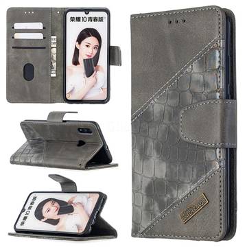 BinfenColor BF04 Color Block Stitching Crocodile Leather Case Cover for Huawei P Smart (2019) - Gray