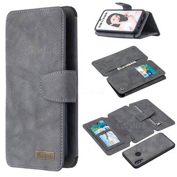 Binfen Color BF07 Frosted Zipper Bag Multifunction Leather Phone Wallet for Huawei P Smart (2019) - Gray