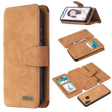 Binfen Color BF07 Frosted Zipper Bag Multifunction Leather Phone Wallet for Huawei P Smart (2019) - Brown
