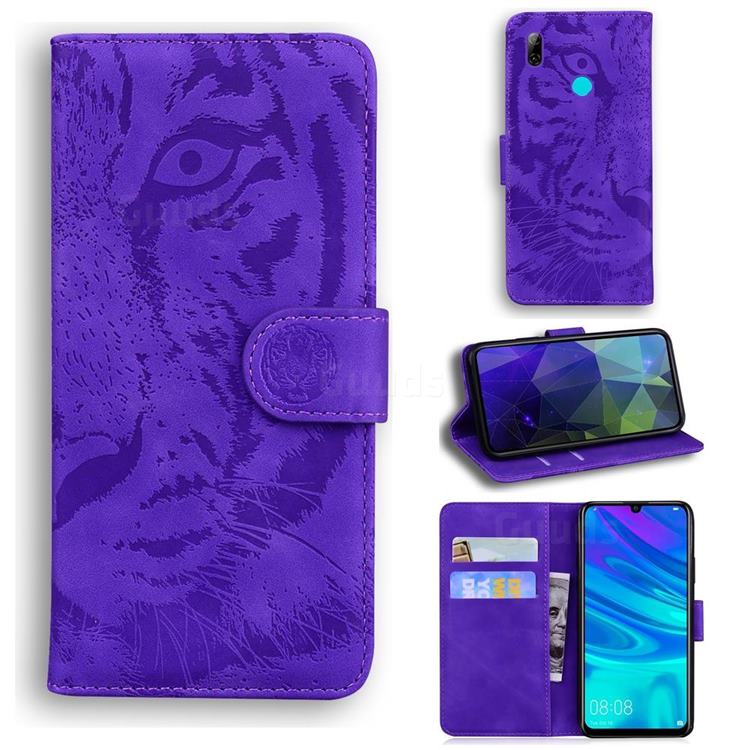 Intricate Embossing Tiger Face Leather Wallet Case for Huawei P Smart (2019) - Purple
