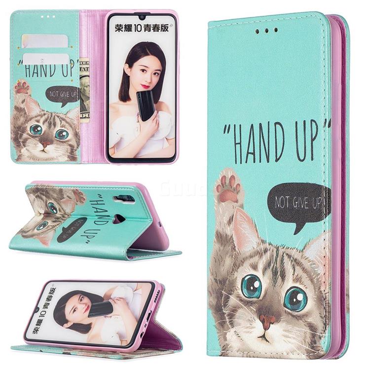 Hand Up Cat Slim Magnetic Attraction Wallet Flip Cover for Huawei P Smart (2019)