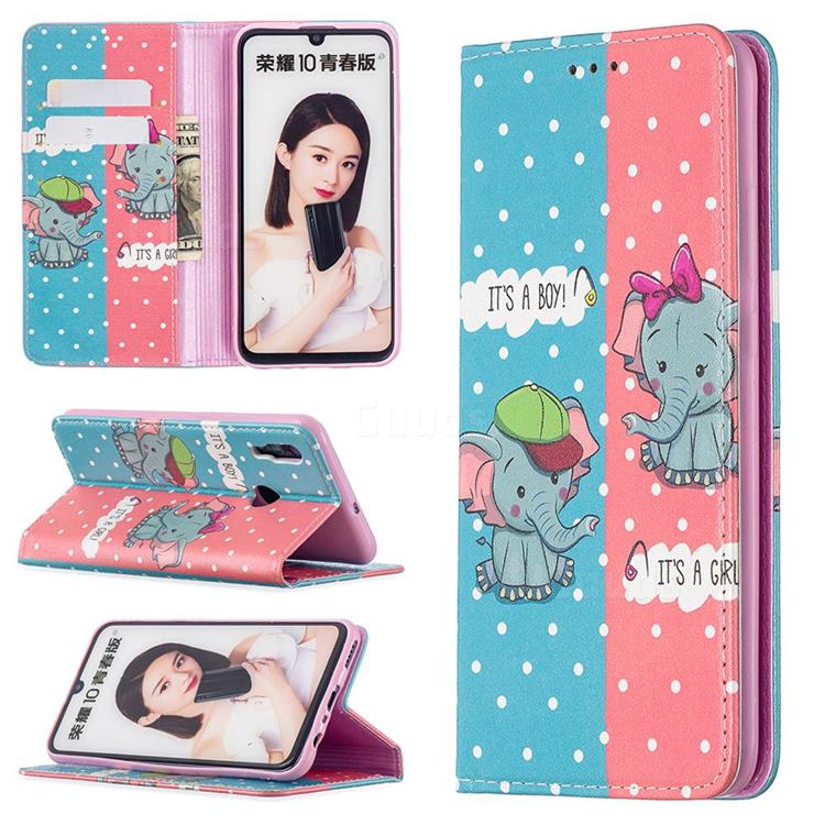 Elephant Boy and Girl Slim Magnetic Attraction Wallet Flip Cover for Huawei P Smart (2019)