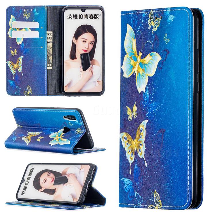 Gold Butterfly Slim Magnetic Attraction Wallet Flip Cover for Huawei P Smart (2019)