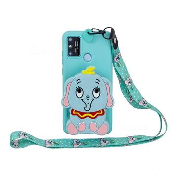 Blue Elephant Neck Lanyard Zipper Wallet Silicone Case for Huawei P Smart (2020)