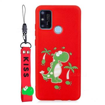 Red Dinosaur Soft Kiss Candy Hand Strap Silicone Case for Huawei P Smart (2020)