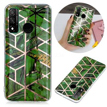 Green Rhombus Galvanized Rose Gold Marble Phone Back Cover for Huawei P Smart (2020)