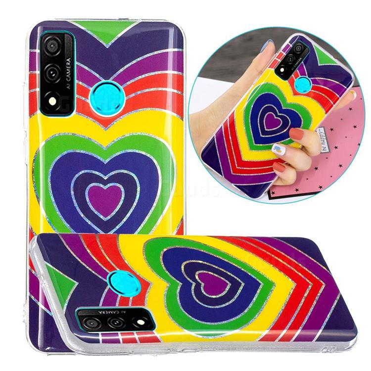 Rainbow Heart Painted Galvanized Electroplating Soft Phone Case Cover for Huawei P Smart (2020)