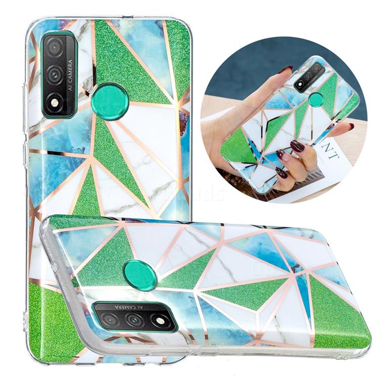 Green Triangle Painted Marble Electroplating Protective Case for Huawei P Smart (2020)