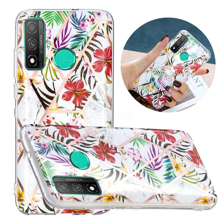 Tropical Rainforest Flower Painted Marble Electroplating Protective Case for Huawei P Smart (2020)