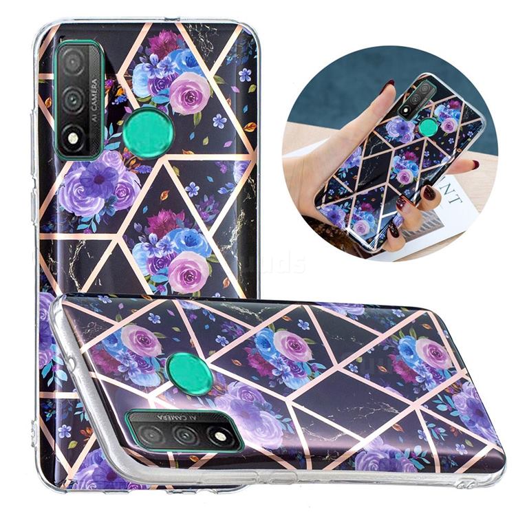 Black Flower Painted Marble Electroplating Protective Case for Huawei P Smart (2020)