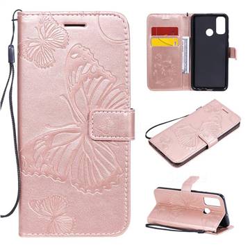 Embossing 3D Butterfly Leather Wallet Case for Huawei P Smart (2020) - Rose Gold