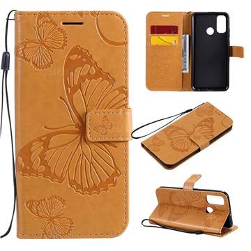 Embossing 3D Butterfly Leather Wallet Case for Huawei P Smart (2020) - Yellow
