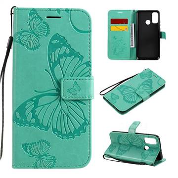 Embossing 3D Butterfly Leather Wallet Case for Huawei P Smart (2020) - Green