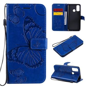Embossing 3D Butterfly Leather Wallet Case for Huawei P Smart (2020) - Blue