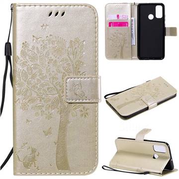 Embossing Butterfly Tree Leather Wallet Case for Huawei P Smart (2020) - Champagne