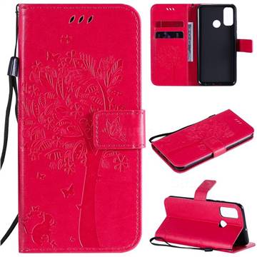 Embossing Butterfly Tree Leather Wallet Case for Huawei P Smart (2020) - Rose