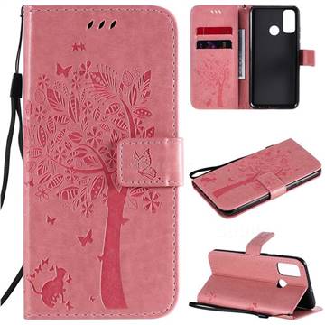 Embossing Butterfly Tree Leather Wallet Case for Huawei P Smart (2020) - Pink