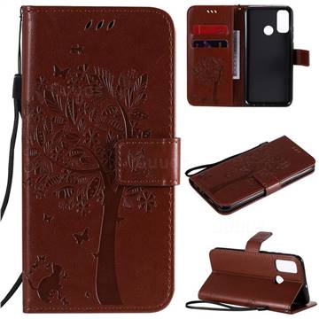 Embossing Butterfly Tree Leather Wallet Case for Huawei P Smart (2020) - Coffee