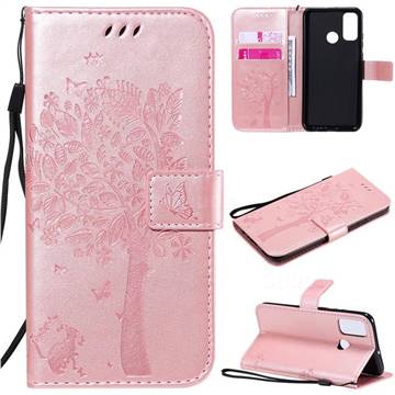 Embossing Butterfly Tree Leather Wallet Case for Huawei P Smart (2020) - Rose Pink