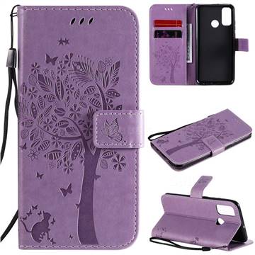 Embossing Butterfly Tree Leather Wallet Case for Huawei P Smart (2020) - Violet