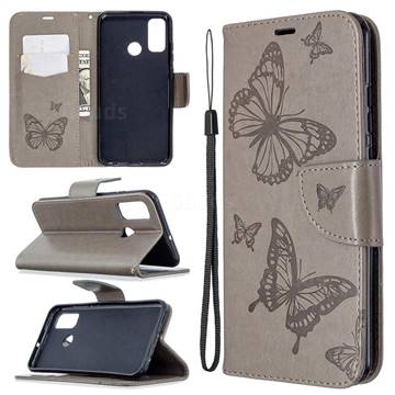 Embossing Double Butterfly Leather Wallet Case for Huawei P Smart (2020) - Gray
