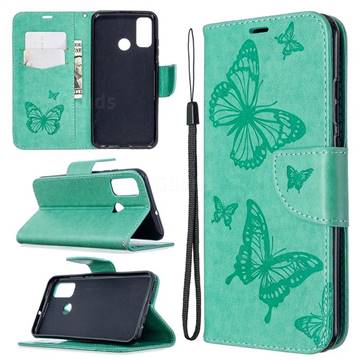 Embossing Double Butterfly Leather Wallet Case for Huawei P Smart (2020) - Green