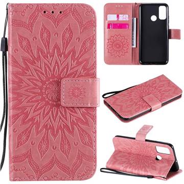 Embossing Sunflower Leather Wallet Case for Huawei P Smart (2020) - Pink