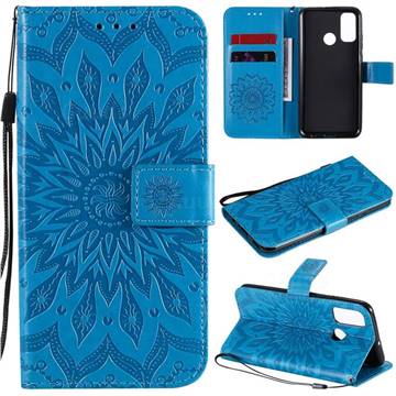 Embossing Sunflower Leather Wallet Case for Huawei P Smart (2020) - Blue