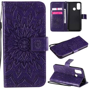 Embossing Sunflower Leather Wallet Case for Huawei P Smart (2020) - Purple