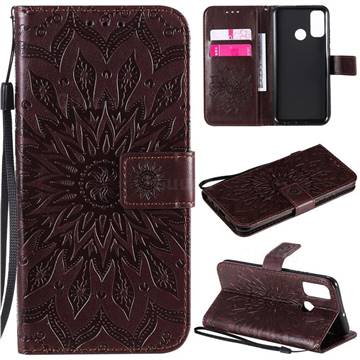Embossing Sunflower Leather Wallet Case for Huawei P Smart (2020) - Brown