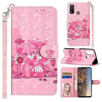 Pink Bear 3D Leather Phone Holster Wallet Case for Huawei P Smart (2020)