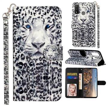 White Leopard 3D Leather Phone Holster Wallet Case for Huawei P Smart (2020)