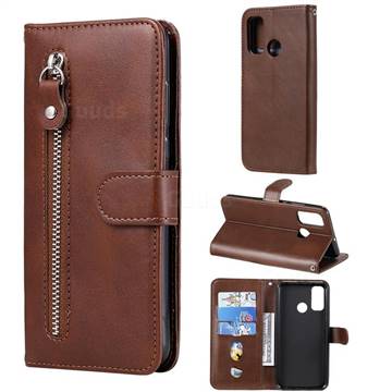 Retro Luxury Zipper Leather Phone Wallet Case for Huawei P Smart (2020) - Brown