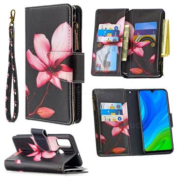 Lotus Flower Binfen Color BF03 Retro Zipper Leather Wallet Phone Case for Huawei P Smart (2020)