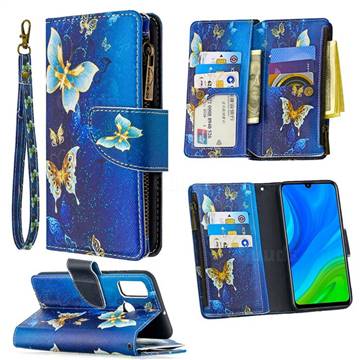 Golden Butterflies Binfen Color BF03 Retro Zipper Leather Wallet Phone Case for Huawei P Smart (2020)