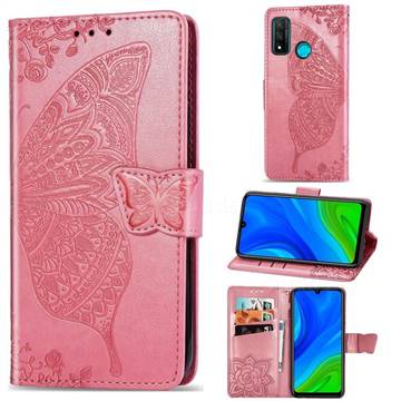 Embossing Mandala Flower Butterfly Leather Wallet Case for Huawei P Smart (2020) - Pink
