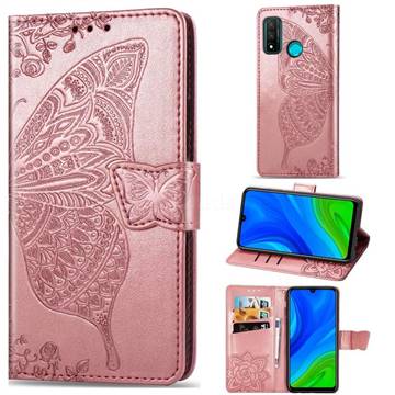 Embossing Mandala Flower Butterfly Leather Wallet Case for Huawei P Smart (2020) - Rose Gold