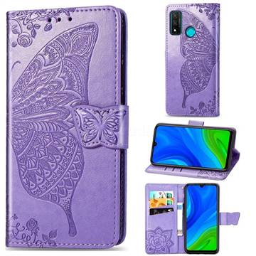Embossing Mandala Flower Butterfly Leather Wallet Case for Huawei P Smart (2020) - Light Purple